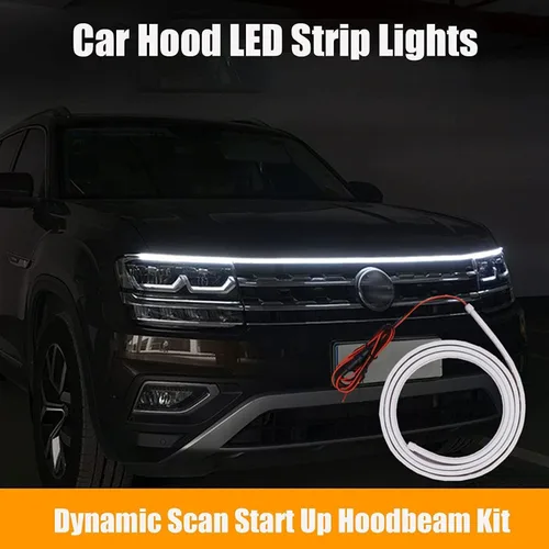 Vista 2 de Kit de haz de capó de arranque con escaneo dinámico 2023, tira LED exterior para automóvil, tira de luz LED flexible para capó, tira de luz para Azul