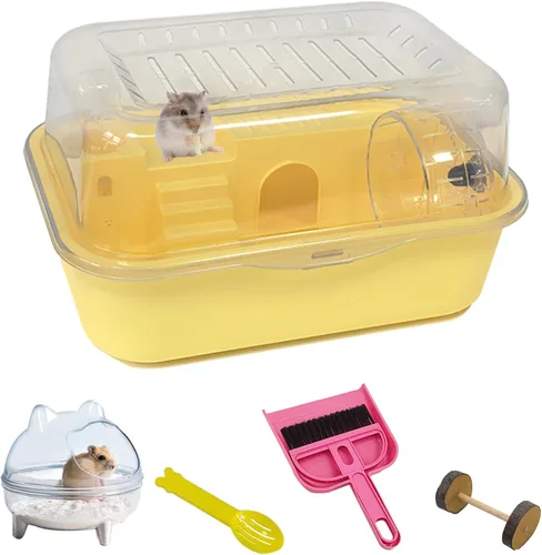 Vista 10 de Kit de jaula para hámster 9 en 1, transportador de viaje para hámster enano Rosa