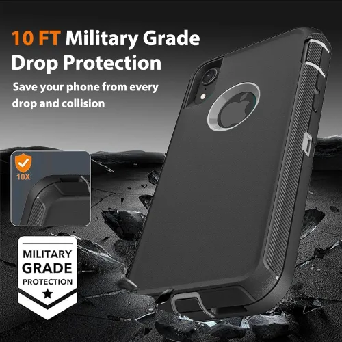 Vista 6 de Funda para iPhone XR con 2 protectores de pantalla de vidrio templado, grado militar 3 en 1, resistente a prueba de golpes, a prueba de caídas
