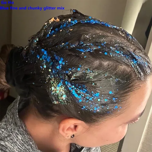 Vista 6 de Go Ho Brillantina azul para rostro y cuerpo, pintura facial azul de Halloween, gel brillante de sirena, lentejuelas gruesas holográficas para ojos