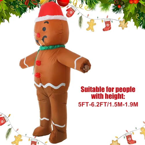 Vista 2 de Bokon Disfraz inflable de Navidad para adultos, disfraz de hombre de jengibre para hombre, unisex, para hombre y mujer, Halloween, vacaciones