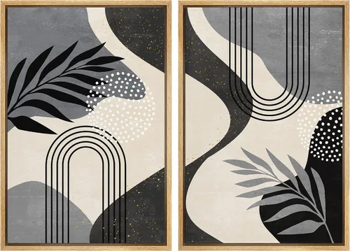 Vista 65 de SIGNFORD Lienzo enmarcado para pared, juego de arte geométrico retro de mediados de siglo, plantas forestales, ilustraciones con formas abstractas