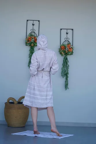 Vista 2 de Bata de baño de algodón turco con capas básicas para hombres y mujeres, bata suave con capucha para baño, playa, piscina
