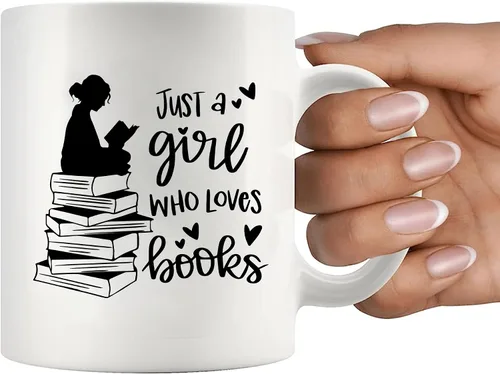 Vista 7 de Panvola Just A Girl Who Loves Books Book Lover Gift For Woman Reader Librarian Mug Bookworm Bibliophile Novedoso Vaso de Cerámica Café 11 oz Blanco