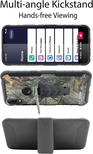 Vista 6 de Funda diseñada para Jitterbug Smart 3 (2021) con vidrio templado, clip giratorio para cinturón, soporte para soporte de armadura resistente a prueba