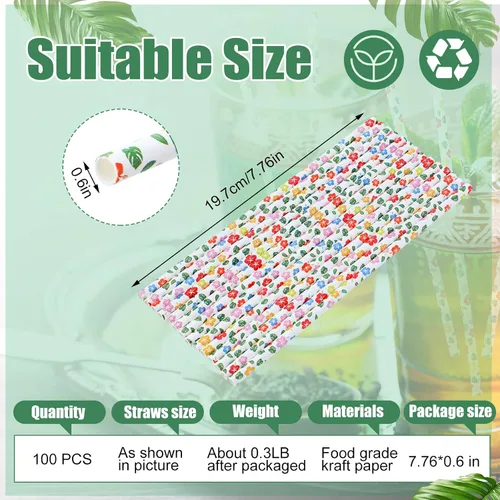 Vista 3 de 100 pajitas de papel hawaianas tropicales para fiestas, regalos de fiesta Luau, regalos de fiesta, cóctel, decoraciones tropicales para suministros