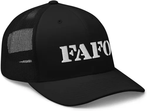 Vista 4 de RIVEMUG FAFO Fuck Around and Find Out - Gorra de camionero curvada con corona media ajustable