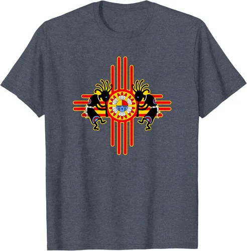 Vista 93 de Native American Kokopelli Kachina Zia Symbol 2 - Camiseta divertida para fanáticos, Negro