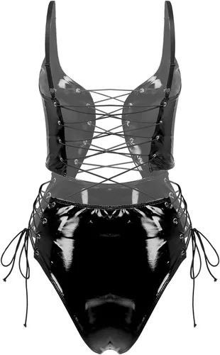 Vista 5 de YiZYiF Body de tanga de corte alto de piel de PVC para mujer