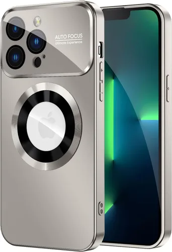 Vista 21 de MAKAVO Funda magnética para iPhone 12 Pro, compatible con MagSafe, protector de lente de cámara integrado, vista de logotipo, funda de teléfono a