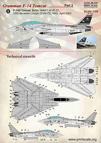 Vista 2 de Print Scale 48-144 - 1/48 F-14 Tomcat Parte 2 El juego completo de 2 hojas, calcomanía húmeda