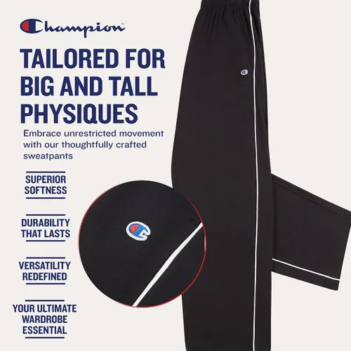 Vista 3 de Champion Mens Big and Tall Open Bottom Lounge Pants, Lightweight Jersey Sweatpants