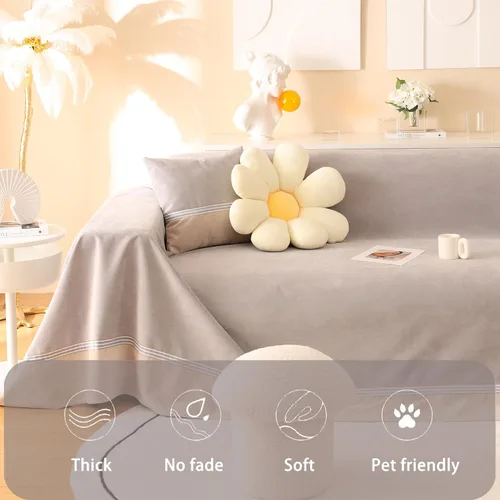 Vista 5 de Funda de sofá impermeable para mascotas, funda de sofá gris claro para sofá seccional, fundas de sofá de estilo simple para sofá de 2 a 3 cojines