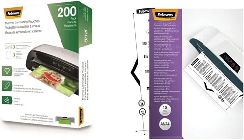 Vista 2 de Fellowes Bolsas de laminación térmica, hojas tamaño carta, paquete de 100 (5743501) y hojas de limpieza Fellowes Laminator, paquete de 10