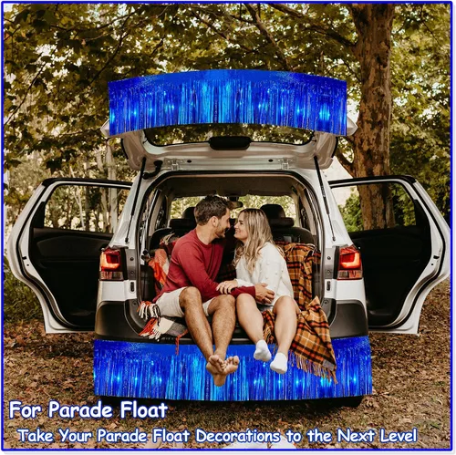 Vista 3 de Paquete de 2 flotadores de 10 pies con purpurina azul real para remolque, flecos de papel de aluminio con purpurina metálica, serpentinas de oropel