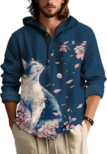 Vista 19 de Sudadera con capucha para hombre, de gran tamaño, elegante, vintage, con botones, casual, de manga larga, sudadera con capucha