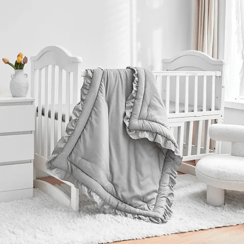 Vista 7 de Juego de ropa de cama de 3 piezas para cuna de bebé, edredón acolchado con volantes para bebé con sábana ajustable y funda de almohada - Ropa