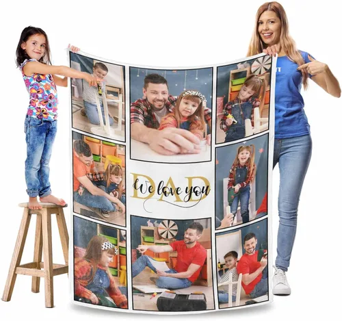 Vista 19 de Manta personalizada para el Día del Padre, regalos para papá, mantas personalizadas con fotos, mantas personalizadas de collage de fotos, manta suave