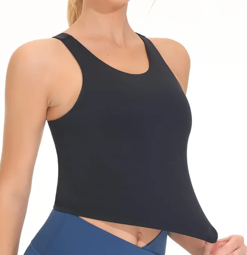 Vista 2 de THE GYM PEOPLE Brasier deportivo de espalda cruzada para mujer, con cuello alto y relleno extraíble, para entrenamiento, yoga
