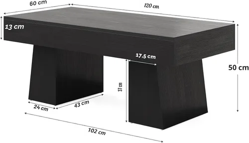 Vista 2 de LITTLE TREE - Mesa de café de granja, mesas de centro rectangulares de madera de 47 pulgadas con base gruesa, muebles modernos de cóctel y té