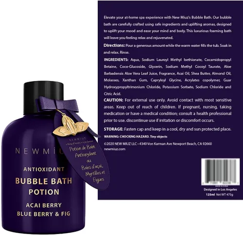 Vista 8 de Baño de burbujas antioxidante, espuma de larga duración con Acai Berry Blueberry Fig, aceites esenciales desintoxicantes, hidratantes, relajantes