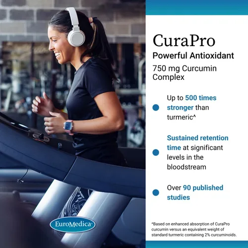Vista 3 de EuroMedica CuraPro 750 mg - Apoyo para la salud del cerebro y el corazón - 30 unidades BCM-95, Curcumina. Apoyo a la salud del hígado, el corazón