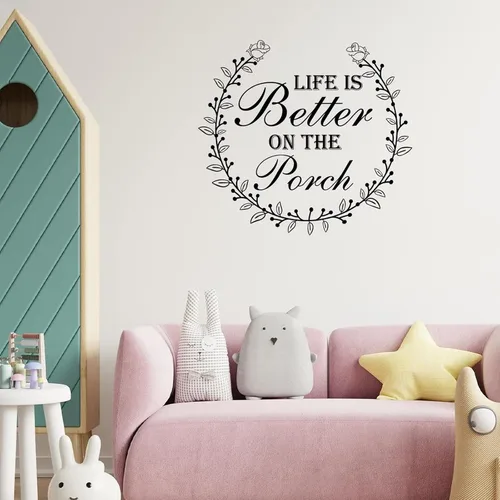 Vista 2 de Calcomanías de pared con texto "Life is Better On The Porche" extraíble para dormitorio, decoración del hogar Estilo-5