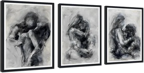Vista 62 de Novatique 3 piezas de arte de pared sexy en blanco y negro para parejas desnudas, decoración de pared abstracta de amor para mujeres y hombres, arte