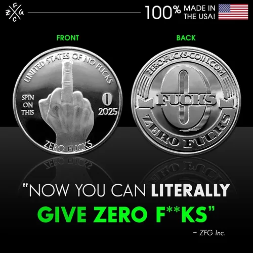 Vista 4 de ZFG Inc. Monedas de 25 centavos de Zero F's Given para regalo, color plata, diseño del dedo medio, paquete de 10