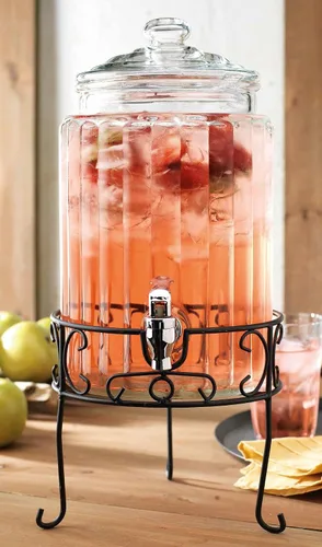 Vista 4 de Paquete de 2 dispensadores de bebidas de 1.5 galones, dispensador de bebidas de vidrio con soporte elegante, dispensadores de bebidas para fiestas