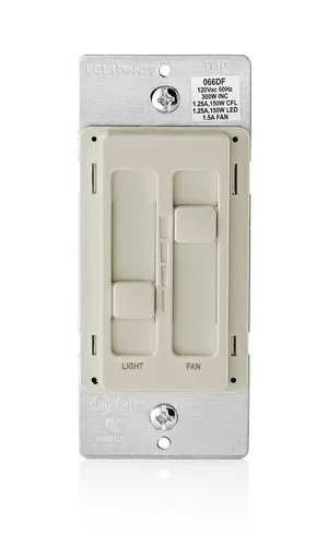 Vista 5 de Leviton SureSlide 66DF-10I - Control de ventilador de techo e interruptor de atenuación para bombillas LED, halógenas e incandescentes, color marfil