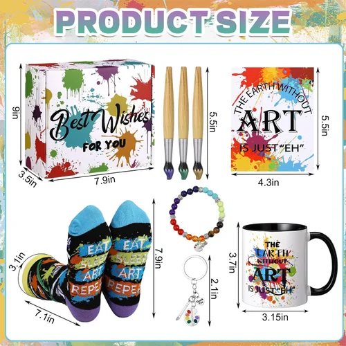 Vista 2 de Berlune 11 piezas de regalos de artista de pintura, regalo para profesores de arte, pintor, regalo para mujeres con delantal, taza, manta