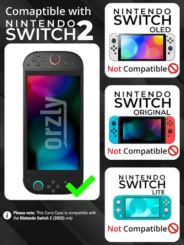 Vista 2 de Orzly Case for Nintendo Switch 2 Protective Travel Carry Case with Screen Padding, Game Cards & microSD Slots with Zipped & Open Pockets for Console