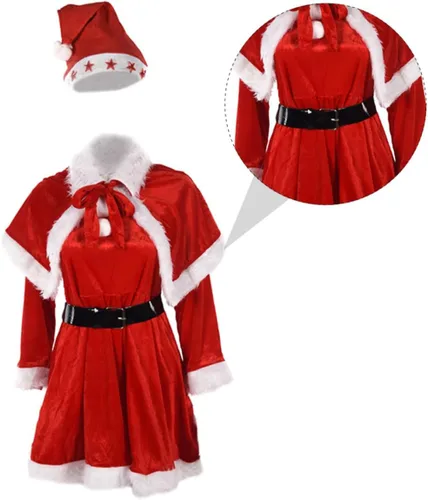 Vista 4 de KESYOO - Disfraz de Papá Noel para mujer, diseño de Papá Noel con gorro rojo y accesorios de cosplay