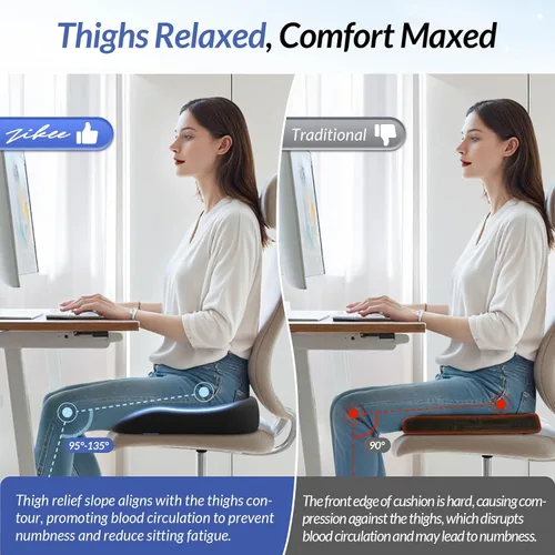 Vista 10 de ZIKEE - Cojín de asiento ergonómico con pendiente para muslos para largas sesiones de sentado, cojín de espuma viscoelástica para silla de oficina