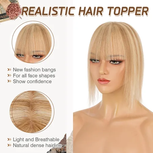 Vista 77 de Rich Choices Pelucas con topper de cabello para mujeres, cabello humano real 100% Remy, sin flequillo, para mujeres con adelgazamiento en la parte