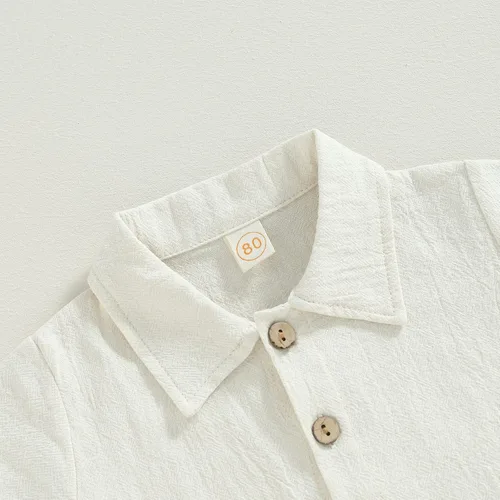 Vista 5 de Karuedoo Conjunto de 2 piezas de ropa de algodón y lino de manga corta con botones y pantalones cortos para el verano A-beige Marrón