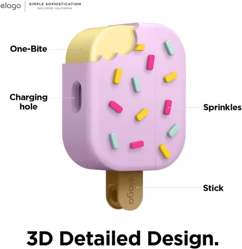 Vista 3 de elago - Funda con llavero para audífonos AirPods Pro de Apple en forma de helado.