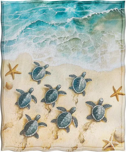 Vista 3 de Jekeno Manta de Tortuga Marina para Adultos y Niños, Regalo de Manta de Tortuga Marina para Mujeres y Hombres, Decoración de Playa para Dormitorio