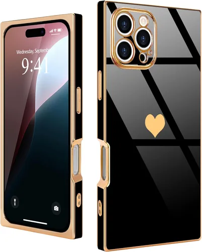 Vista 56 de Compatible con iPhone 12 Funda Rectangular Bonita Chapado Dorado Lujo Corazón de Amor Funda de Teléfono para Mujeres Niñas A Prueba de Golpes
