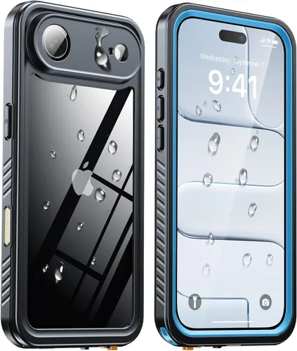 Vista 14 de ANTSHARE Funda impermeable IP68 para iPhone 16, negro/transparente Lente incorporada/protector de pantalla, protección militar contra caídas, funda