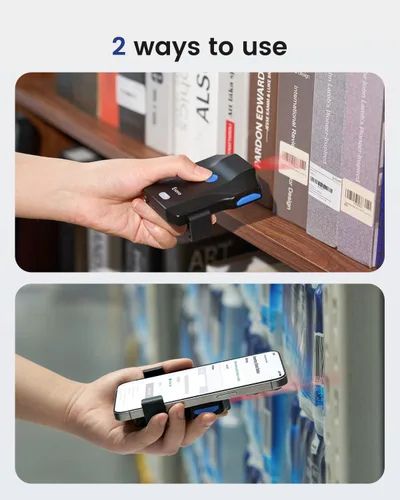 Vista 7 de Eyoyo Escáner de código de barras 2D para teléfono: Escáner portátil de código QR Bluetooth 1D con indicador de nivel de batería, lector de código