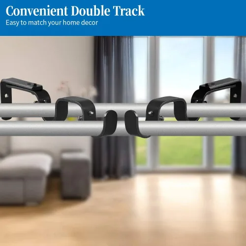 Vista 3 de Soportes de barra de cortina resistentes, soportes ajustables para doble barra, 1 pulgada (2 piezas, negro)