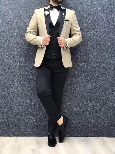 Vista 5 de Esmoquin de ajuste entallado de 3 piezas para hombre, con un botón, chaleco, chaleco, para boda, baile de graduación