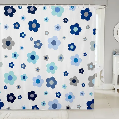 Vista 9 de Cortina de baño de flores de margarita para niños y niñas, cortina de ducha floral para decoración de baño, 72 x 72 pulgadas, retro, floral