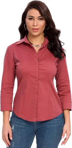 Vista 8 de Camisas con botones para mujer, oficial, formal, manga 3/4, color blanco, elástica, camisa de vestir de verano
