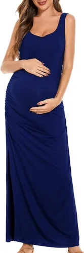 Vista 2 de Smallshow Vestido de maternidad largo dividido para mujer, ropa de embarazo fruncida
