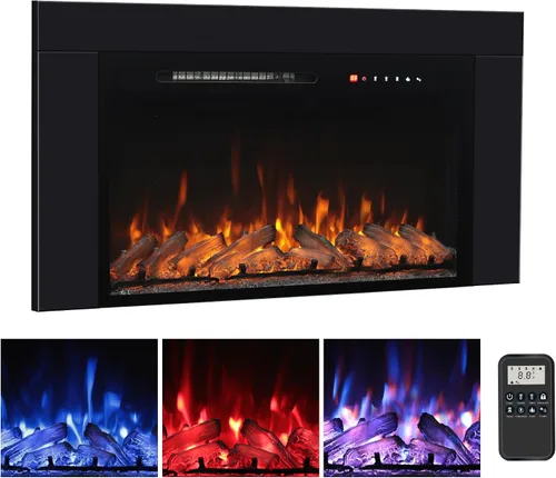 Vista 15 de Insertos de chimenea eléctrica de 26 pulgadas, chimenea eléctrica empotrada de 1500 W con control remoto, cristal, protección contra