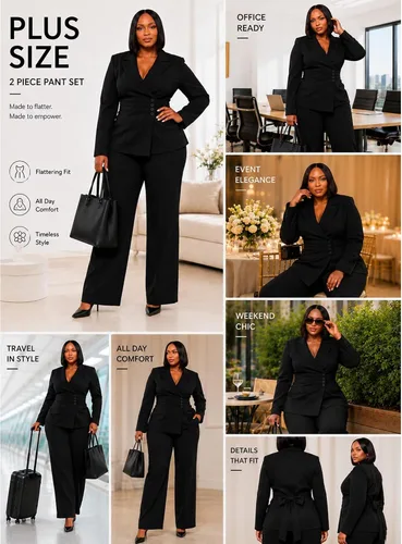 Vista 5 de CXXQ Conjunto de 2 piezas para mujer, talla grande, para negocios, casual Negro