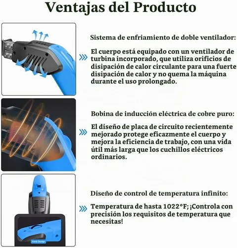 Vista 2 de Cortador de espuma eléctrico refrigerado por aire, herramienta de corte de espuma de poliestireno con 4 cuchillas para EPP, EPS, XPS, EVA, EPE, PU